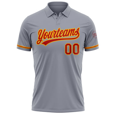 Custom Gray Red-Gold Performance Vapor Golf Polo Shirt