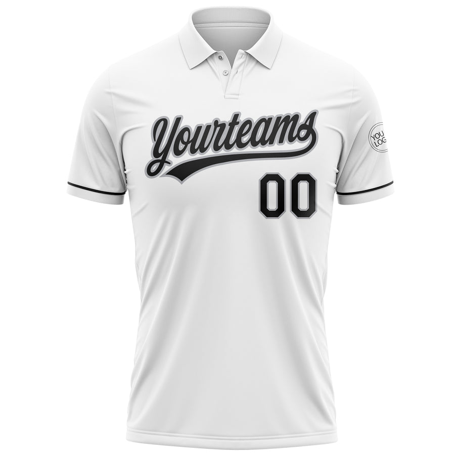 Custom White Black-Gray Performance Vapor Golf Polo Shirt