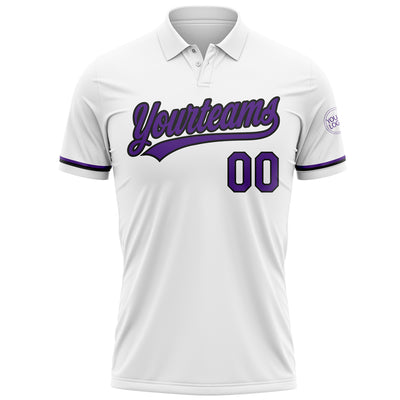 Custom White Purple-Black Performance Vapor Golf Polo Shirt