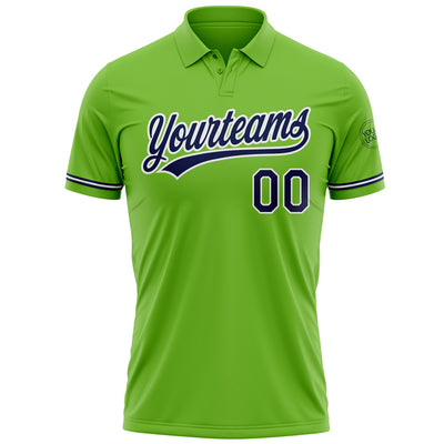 Custom Neon Green Navy-White Performance Vapor Golf Polo Shirt