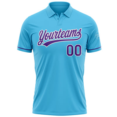 Custom Sky Blue Purple-White Performance Vapor Golf Polo Shirt