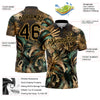 Custom Black Old Gold 3D Pattern Design Golden And Green Tropical Leaves In The Style Of Jungle And Hawaii Performance Golf Polo Shirt