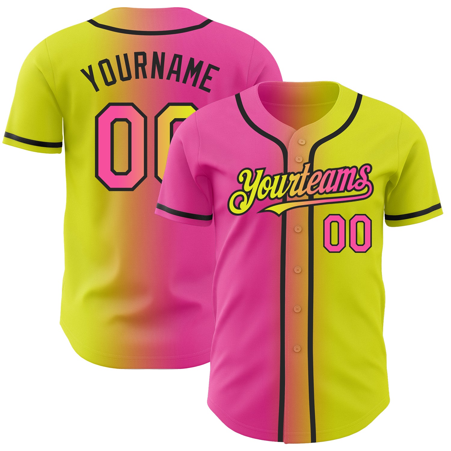 Custom Baseball Jersey Neon Yellow Pink-Black Authentic Gradient Fashion Men's Size:XL