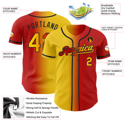 Custom Yellow Red-Black Authentic Baseball Jersey