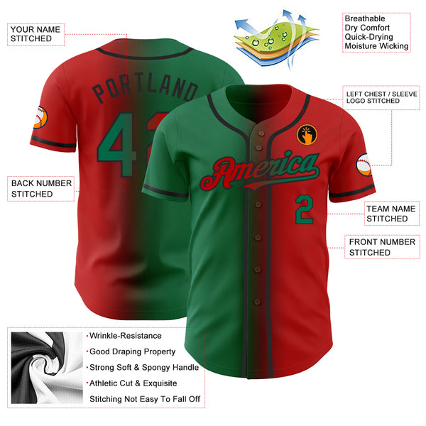 Custom Baseball Jersey Red Kelly Green-Black Authentic Gradient Fashion Women's Size:S