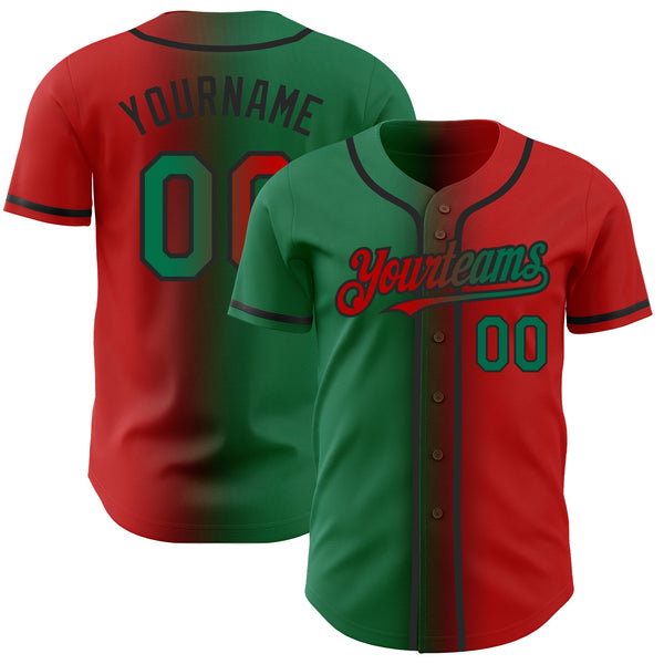 Custom Baseball Jersey Kelly Green Red-Black Authentic Men's Size:L