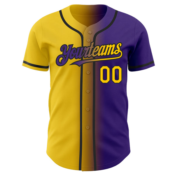 Custom Baseball Jersey Purple Yellow-Black Authentic Gradient Fashion Men's Size:L