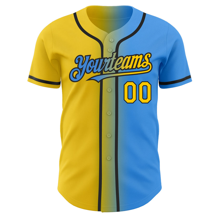 Cheap Custom Powder Blue Yellow-Black Authentic Baseball Jersey