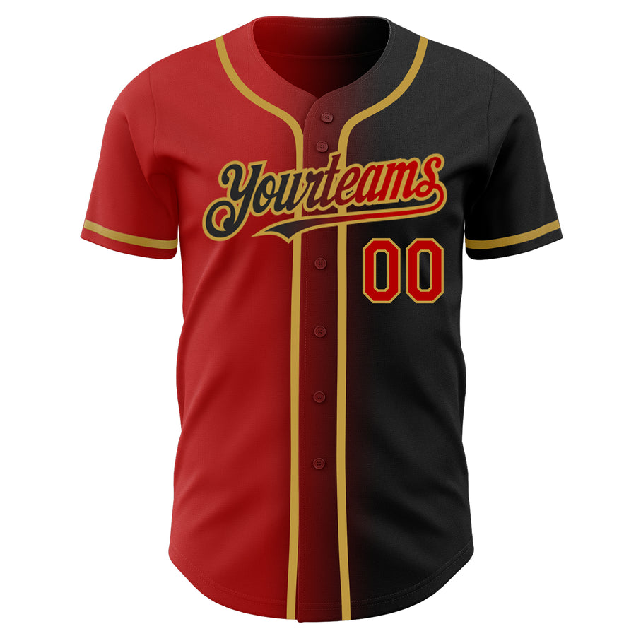 Custom Black Red-Old Gold Authentic Gradient Fashion Baseball Jersey