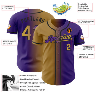 Custom Purple Old Gold-Black Authentic Gradient Fashion Baseball Jersey