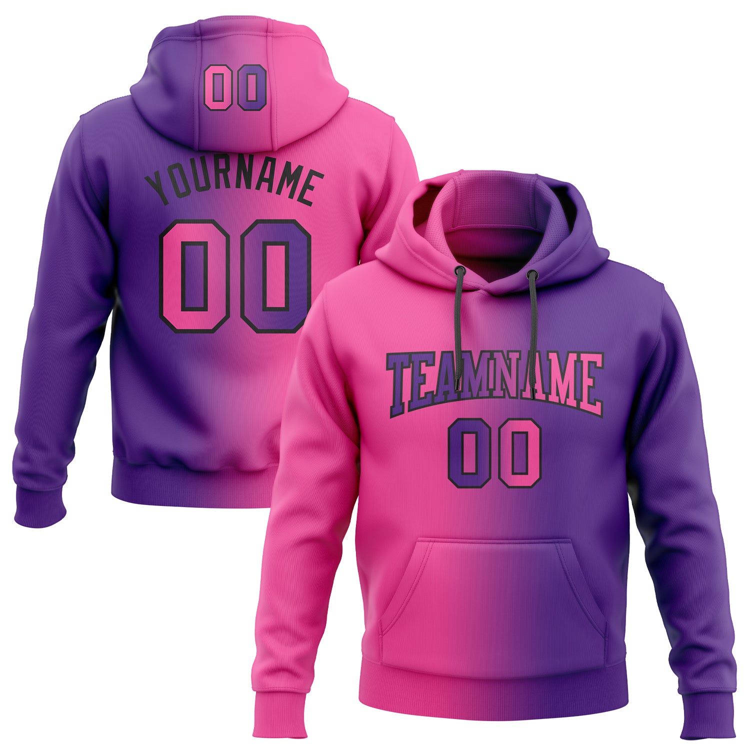 Custom Stitched Purple Pink-Black Gradient Fashion Sports Pullover Sweatshirt Hoodie