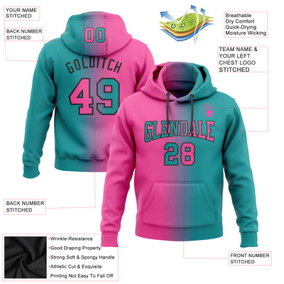 Custom Stitched Teal Pink-Black Gradient Fashion Sports Pullover Sweatshirt Hoodie