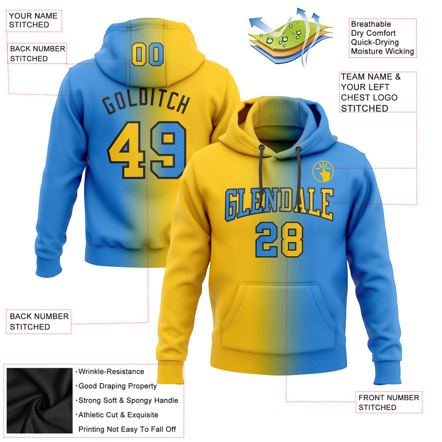 Custom Stitched Powder Blue Yellow-Black Gradient Fashion Sports Pullover Sweatshirt Hoodie