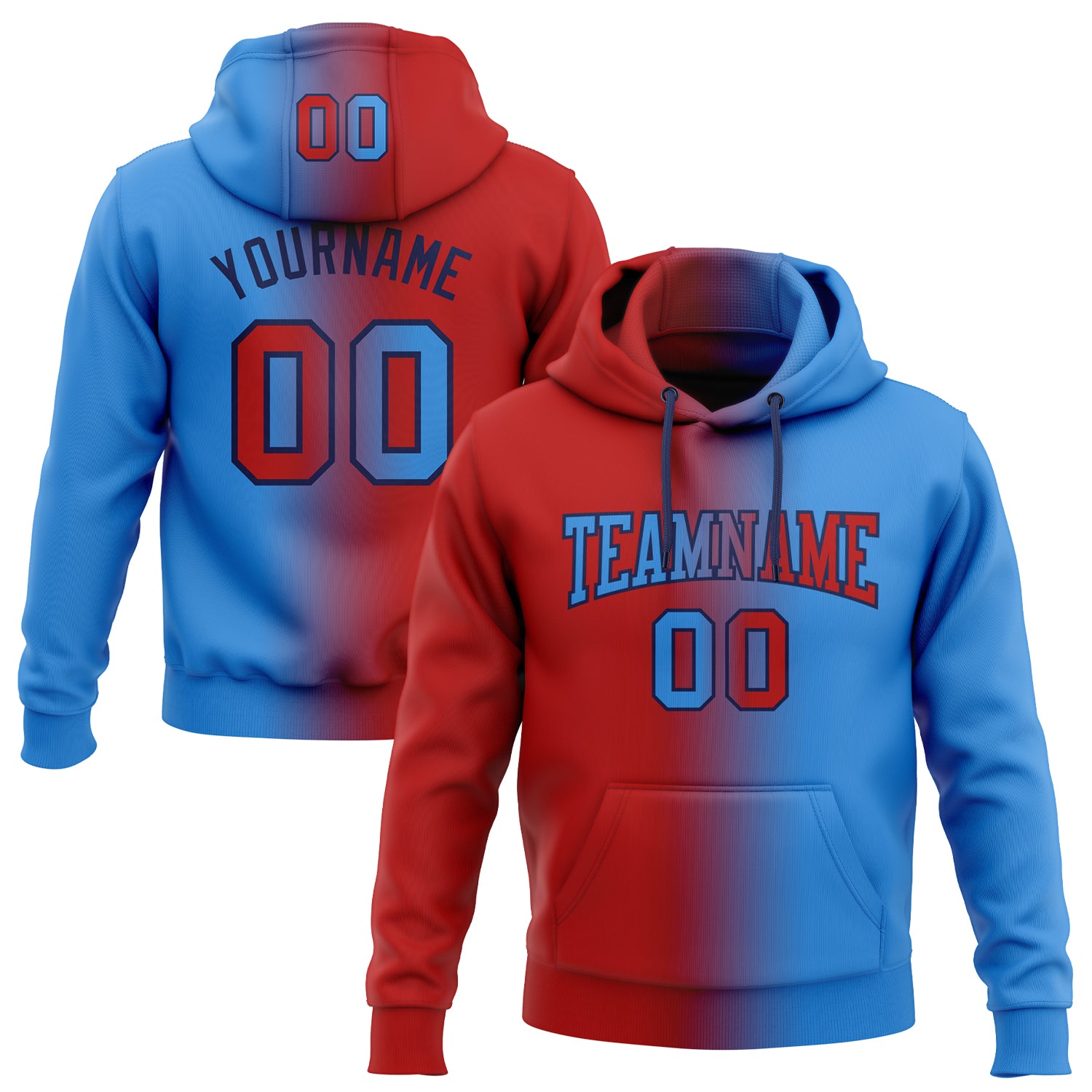 Custom Stitched Powder Blue Red-Navy Gradient Fashion Sports Pullover Sweatshirt Hoodie