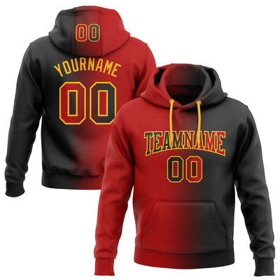 Custom Stitched Black Red-Gold Gradient Fashion Sports Pullover Sweatshirt Hoodie