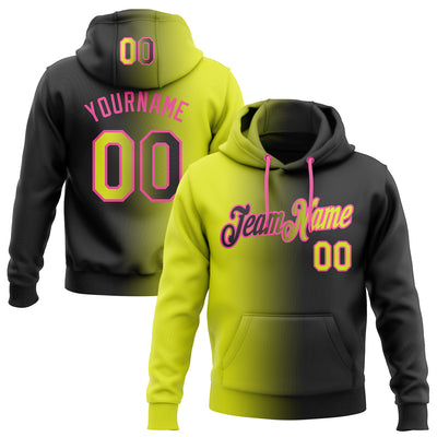 Custom Stitched Black Neon Yellow-Pink Gradient Fashion Sports Pullover Sweatshirt Hoodie