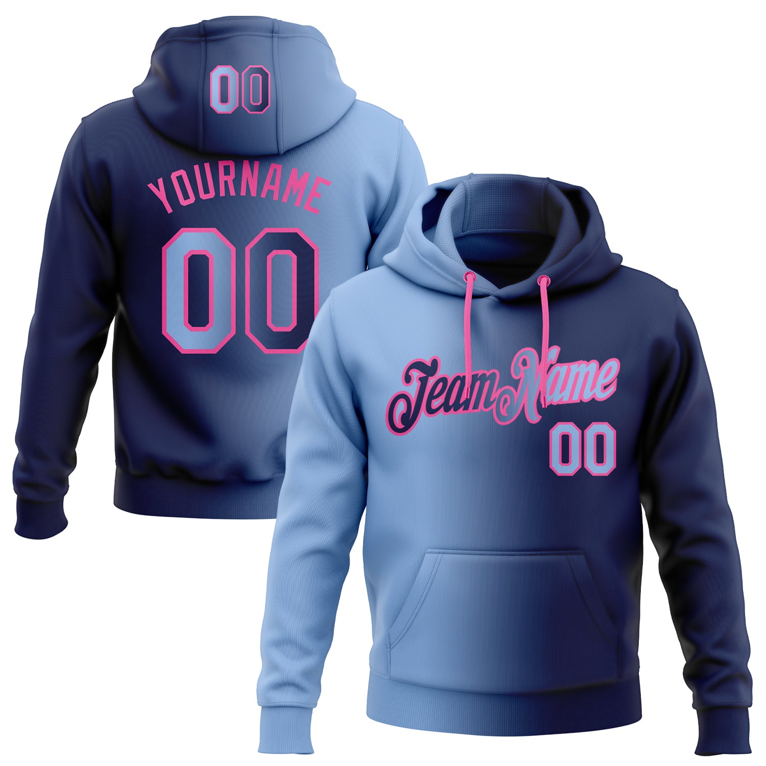 Custom Navy Sweatshirt Hoodie Light Blue Pink Gradient Fashion Sports Pullover FansIdea