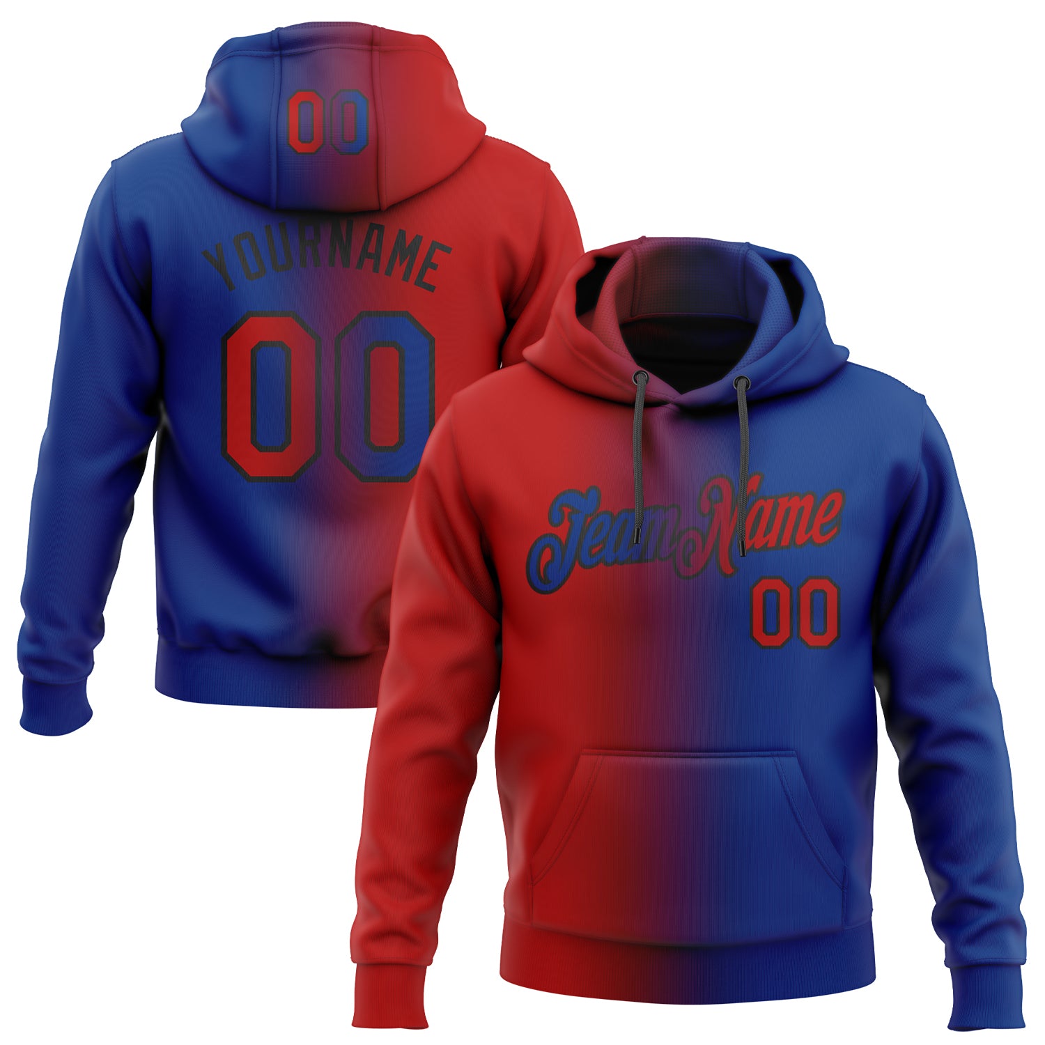 Custom Stitched Royal Red-Black Gradient Fashion Sports Pullover Sweatshirt Hoodie