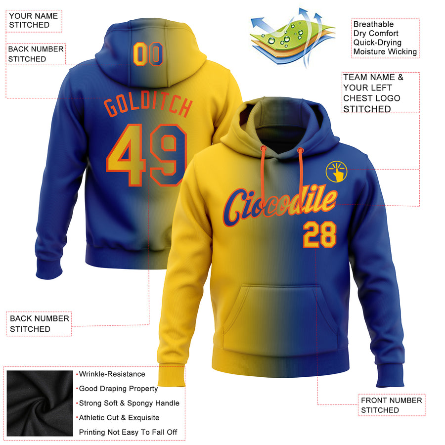 Custom Stitched Royal Yellow-Orange Gradient Fashion Sports Pullover Sweatshirt Hoodie