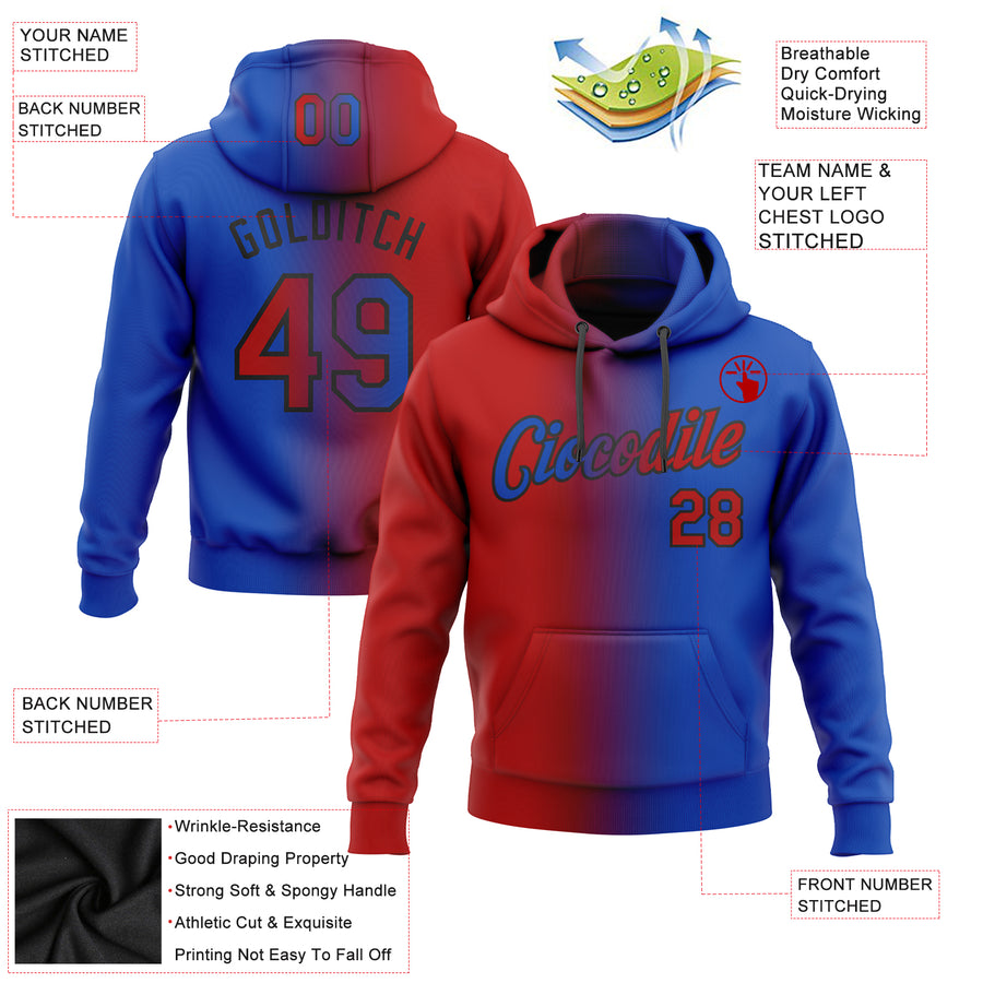 Custom Stitched Thunder Blue Red-Black Gradient Fashion Sports Pullover Sweatshirt Hoodie