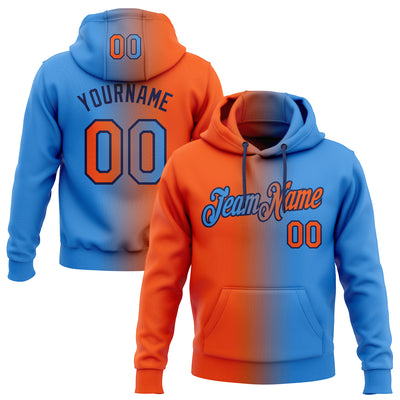 Custom Stitched Powder Blue Orange-Black Gradient Fashion Sports Pullover Sweatshirt Hoodie