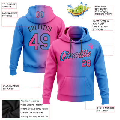 Custom Stitched Powder Blue Pink-Black Gradient Fashion Sports Pullover Sweatshirt Hoodie