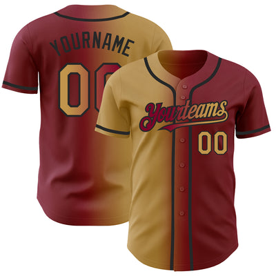 Custom Gradient Fashion Baseball Jersey Maroon Old Gold Black