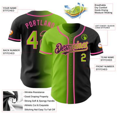 Custom Black Neon Green-Pink Authentic Gradient Fashion Baseball Jersey