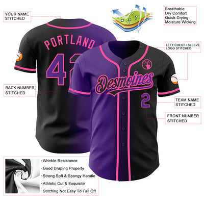 Custom Black Purple-Pink Authentic Gradient Fashion Baseball Jersey