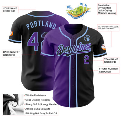 Custom Black Purple-Light Blue Authentic Gradient Fashion Baseball Jersey