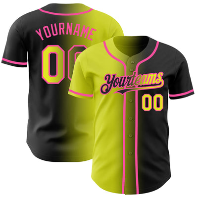 Custom Black Neon Yellow-Pink Authentic Gradient Fashion Baseball Jersey