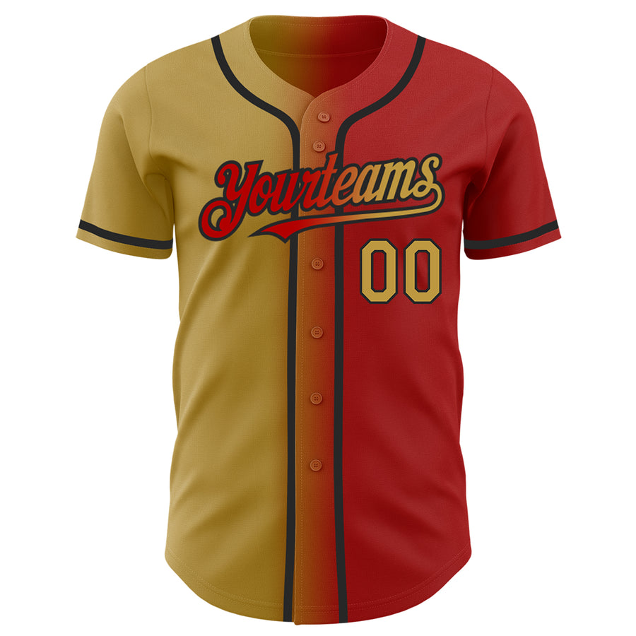 Custom Red Old Gold-Black Authentic Gradient Fashion Baseball Jersey