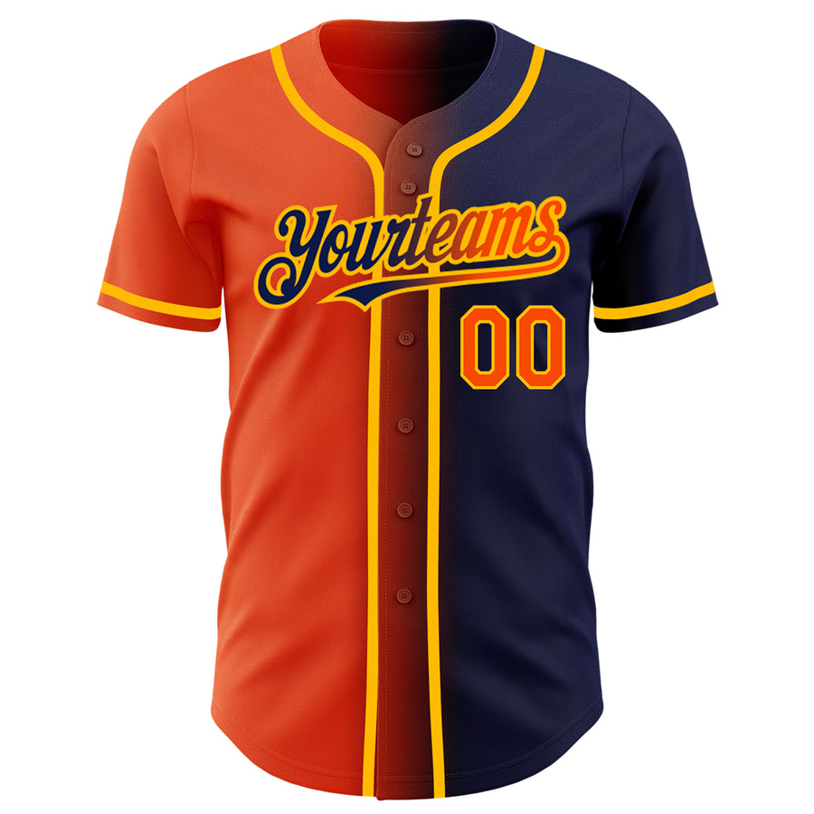 Custom Navy Orange-Gold Authentic Gradient Fashion Baseball Jersey