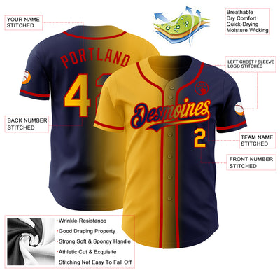 Custom Navy Gold-Red Authentic Gradient Fashion Baseball Jersey