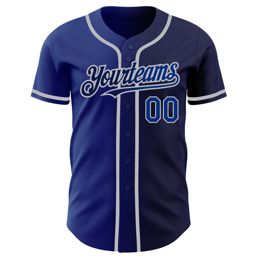 Custom Navy Royal-Gray Authentic Gradient Fashion Baseball Jersey