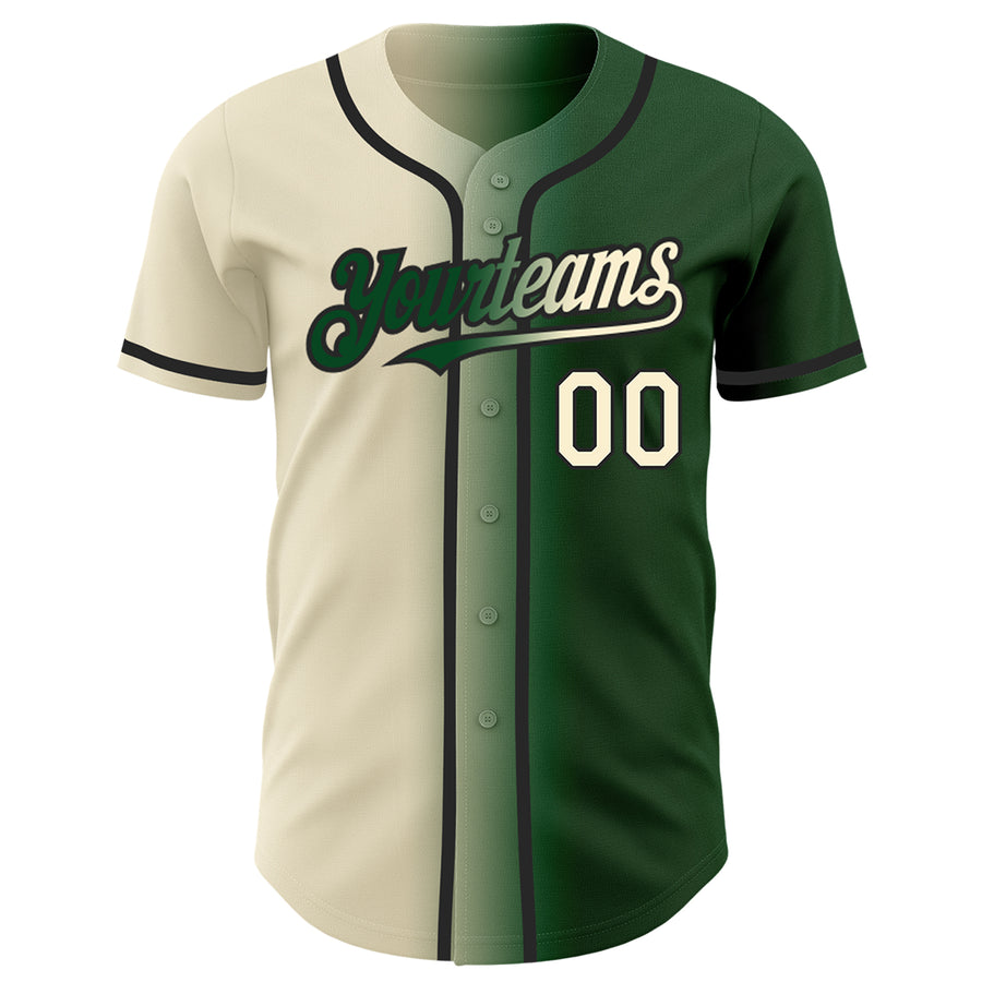 Custom Green Cream-Black Authentic Gradient Fashion Baseball Jersey