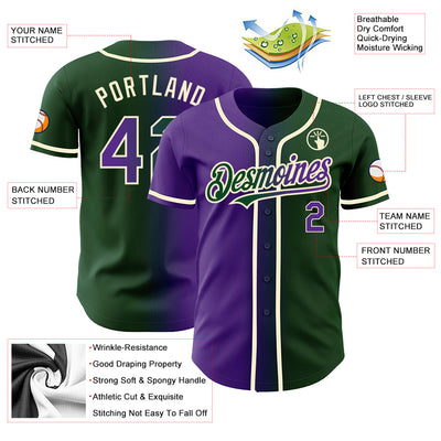 Custom Green Purple-Cream Authentic Gradient Fashion Baseball Jersey