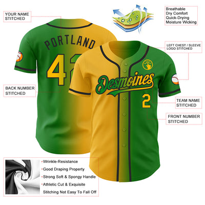 Custom Grass Green Gold-Black Authentic Gradient Fashion Baseball Jersey