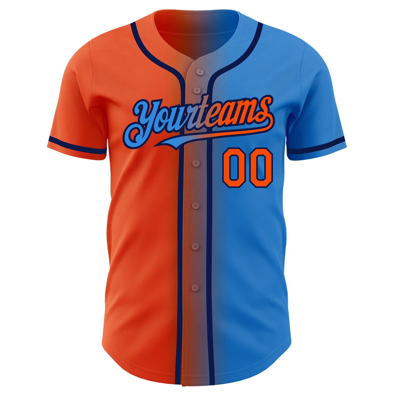 Custom Electric Blue Baseball Jersey Orange-Navy Authentic