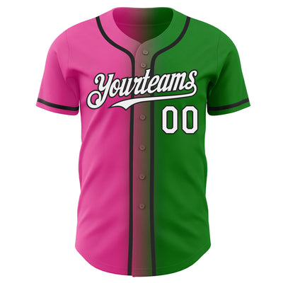 Custom Grass Green White Pink-Black Authentic Gradient Fashion Baseball Jersey