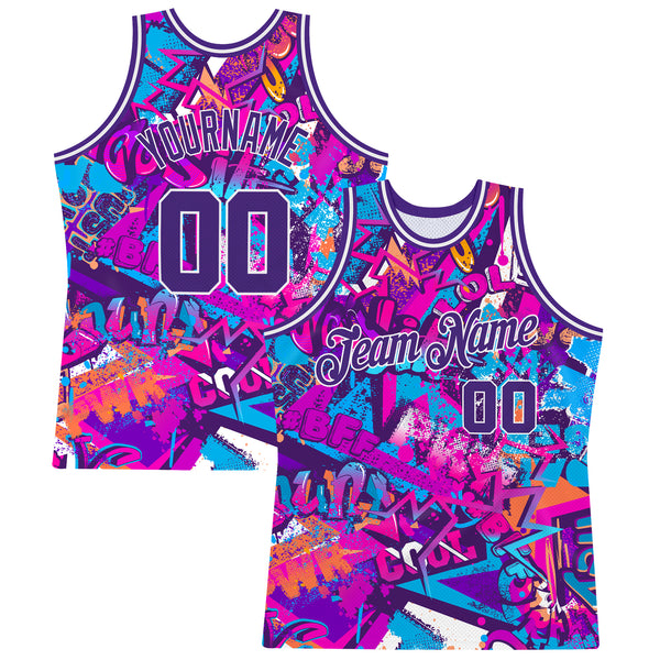 FANSIDEA Custom Purple Gold-White 3D Pattern Design Tropical Plants Authentic Basketball Jersey Youth Size:S