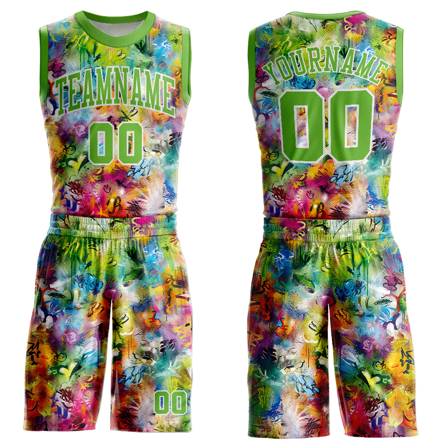 Quality neon green basketball clothes set male summer men's