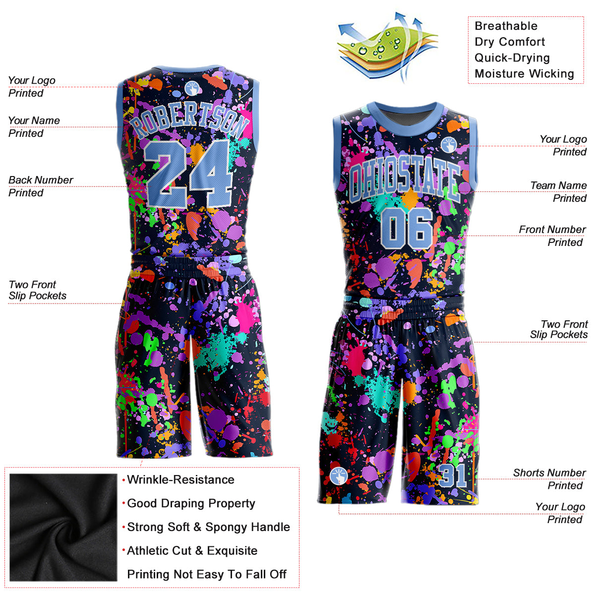 Printing Basketball Shorts Quick-dry Fashion Fans Athletic Custom