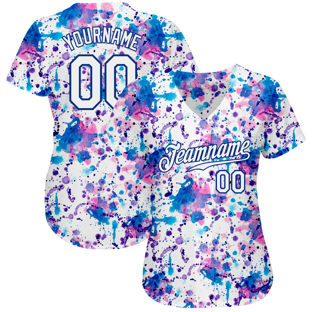 Custom Graffiti Pattern White-Royal 3D Authentic Baseball Jersey