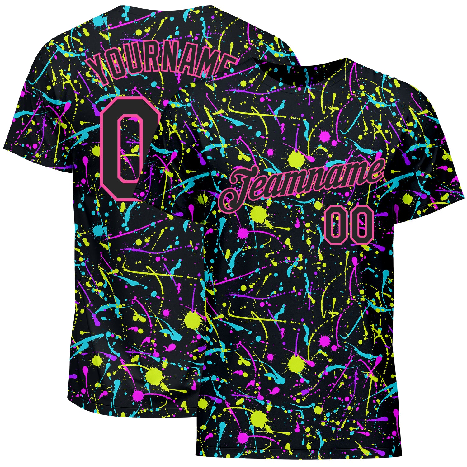 Custom Graffiti Pattern Black-Pink 3D Neon Splatter Performance T-Shirt