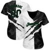 Custom Graffiti Pattern Black-Kelly Green 3D Scratch Authentic Baseball Jersey