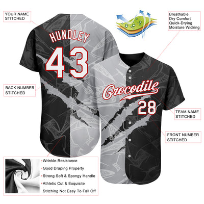 Custom Graffiti Pattern White Gray-Red 3D Scratch Authentic Baseball Jersey