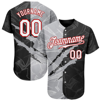 Custom Graffiti Pattern White Gray-Red 3D Scratch Authentic Baseball Jersey