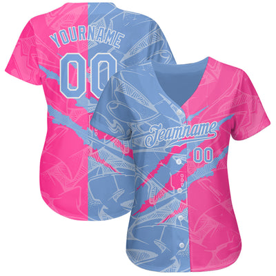 Custom Graffiti Pattern Light Blue-Pink 3D Scratch Authentic Baseball Jersey