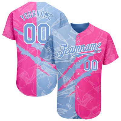 Custom Graffiti Pattern Light Blue-Pink 3D Scratch Authentic Baseball Jersey